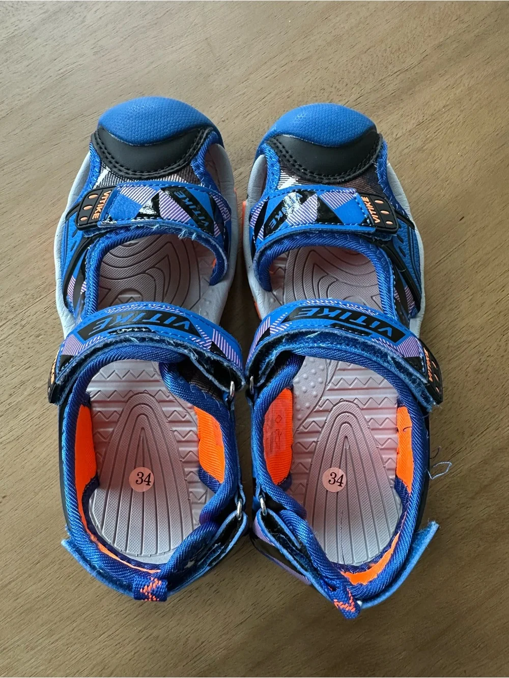 VITIKE Kids Closed-Toe Sport Sandals, EU 34 / US 2.5 Big Kid, Blue/Orange
